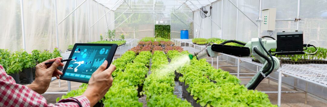 Automatic agricultural technology robot arm watering plants tree